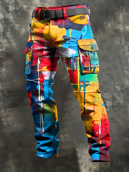 Retro de los hombres de vacaciones de negocios de arte de impresión Casual Workwear Pantalones