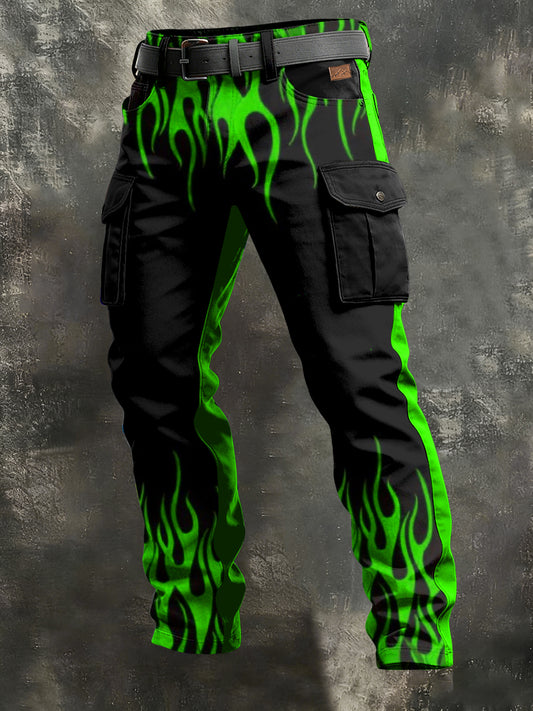Hombres Retro de vacaciones de negocios Flame Art Print Casual Workwear Pantalones