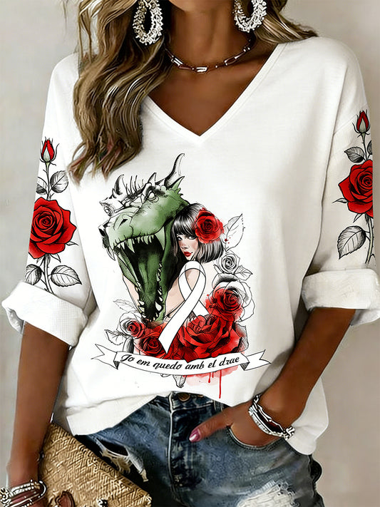 Camiseta con cuello en V y estampado de Sant Jordi Element para mujer