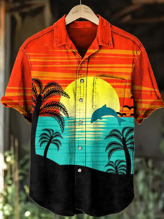 Sunset Dolphins Impreso Casual Camisa de manga corta