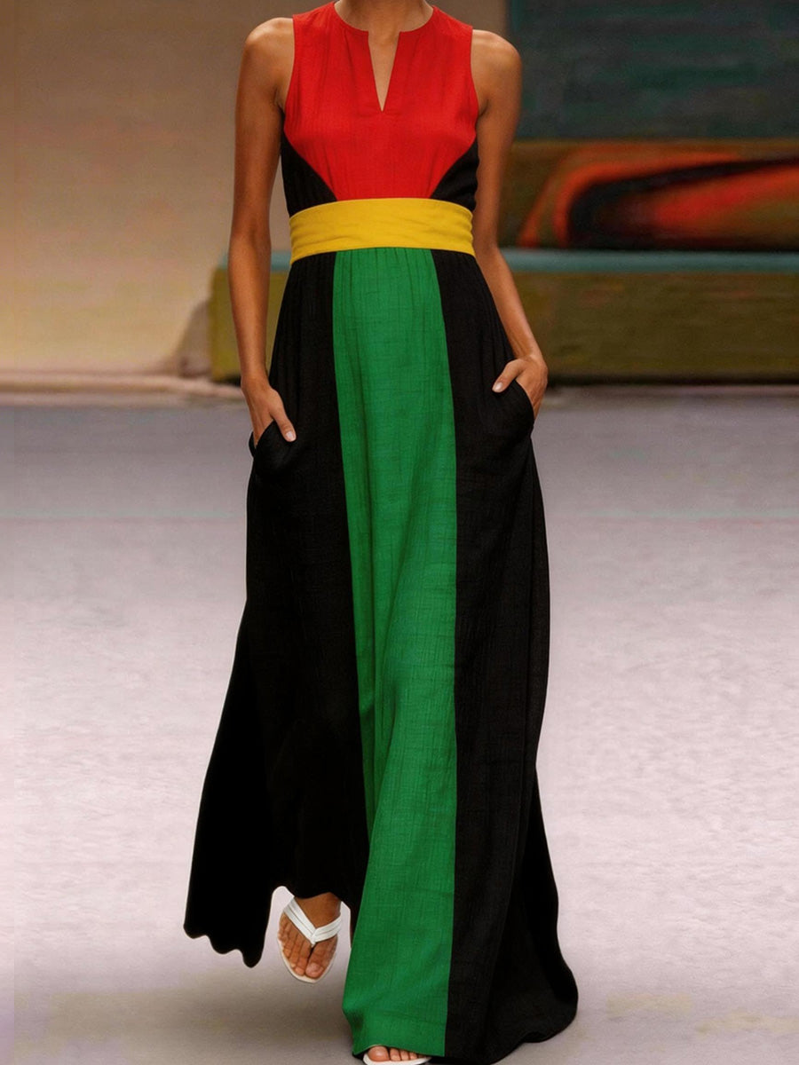 Vestido largo de algodón y lino con inspiración reggae para mujer