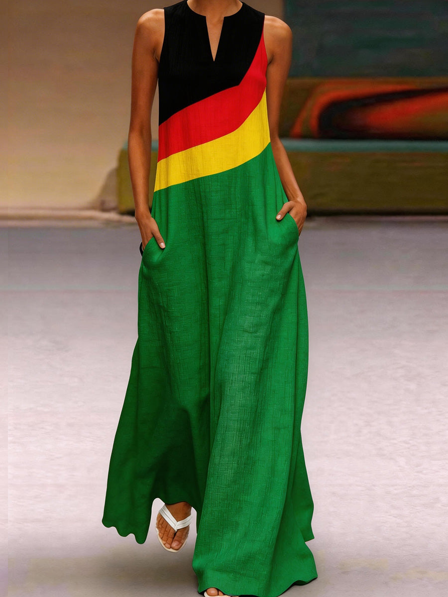 Vestido maxi de lino de algodón inspirado en el reggae para mujer