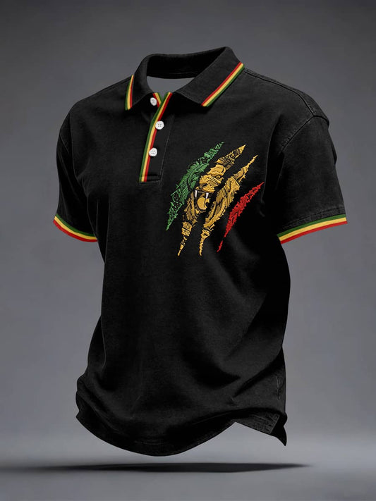 Polo de patrón de bordado de león de reggae para hombre