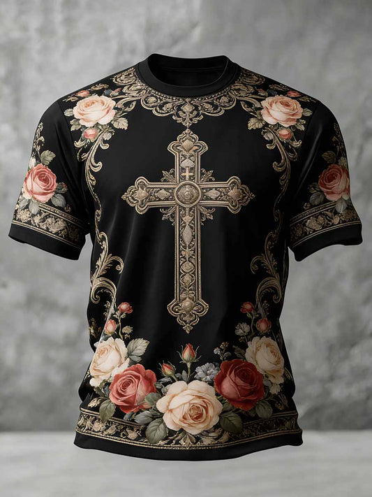 Camiseta casual con estampado cruzado vintage para hombre