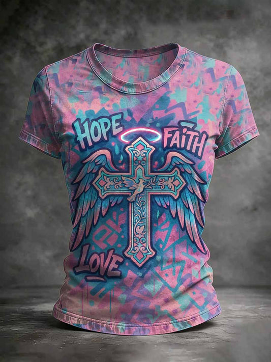 Camiseta casual con estampado cruzado vintage para mujer