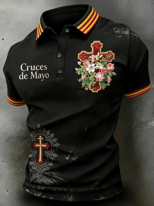 Polo casual para hombre con estampado de varios personajes
