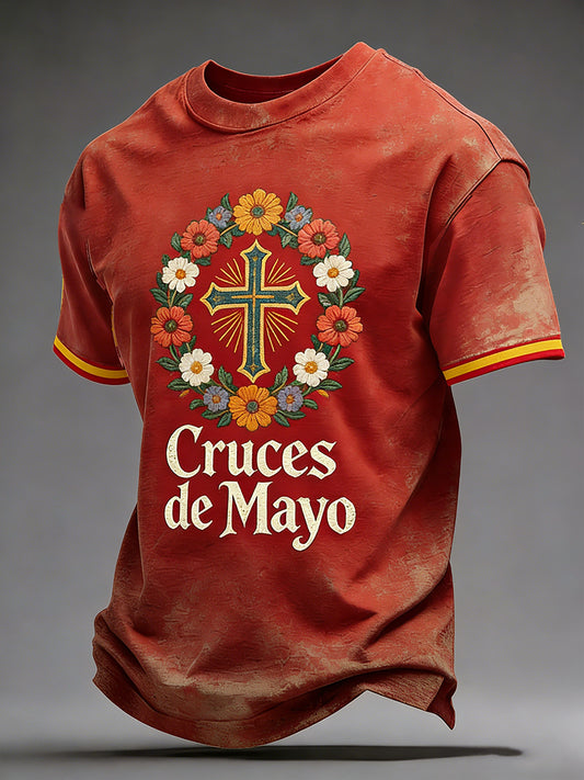 Camiseta casual estampada con diseño cruzado y estampado de varios personajes para hombre