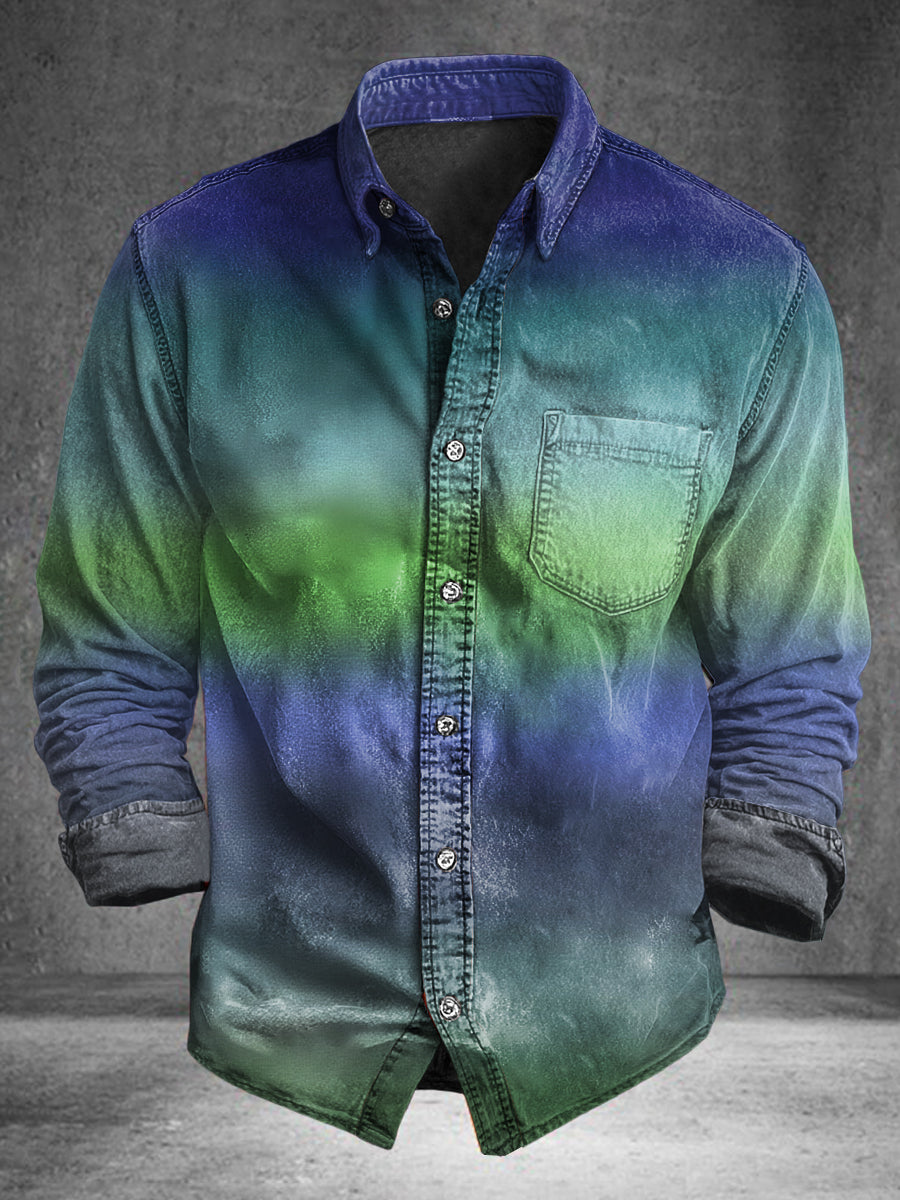 Camisa de manga larga casual con estampado de gradiente