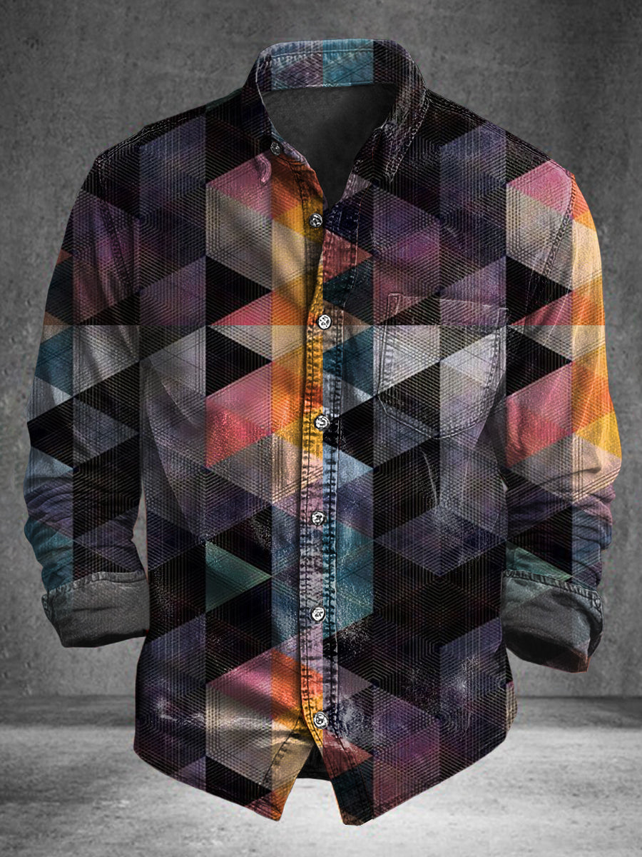 Irregular Triangular Plaid Imprimir Casual Camisa de manga larga