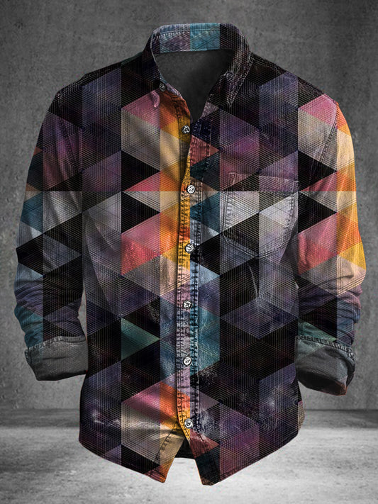 Irregular Triangular Plaid Imprimir Casual Camisa de manga larga