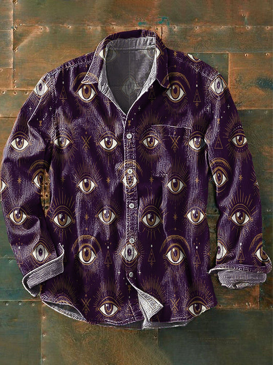 Camisa de manga larga casual con estampado de ojos abstractos