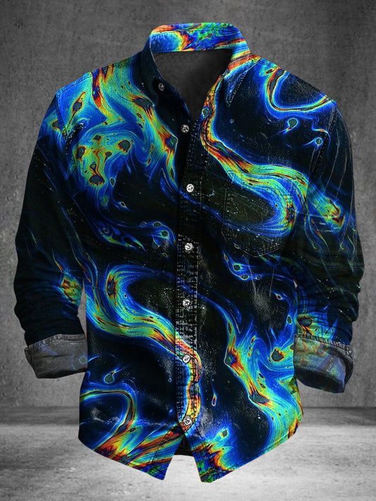 Camisa de manga larga casual con estampado de color en espiral abstracto