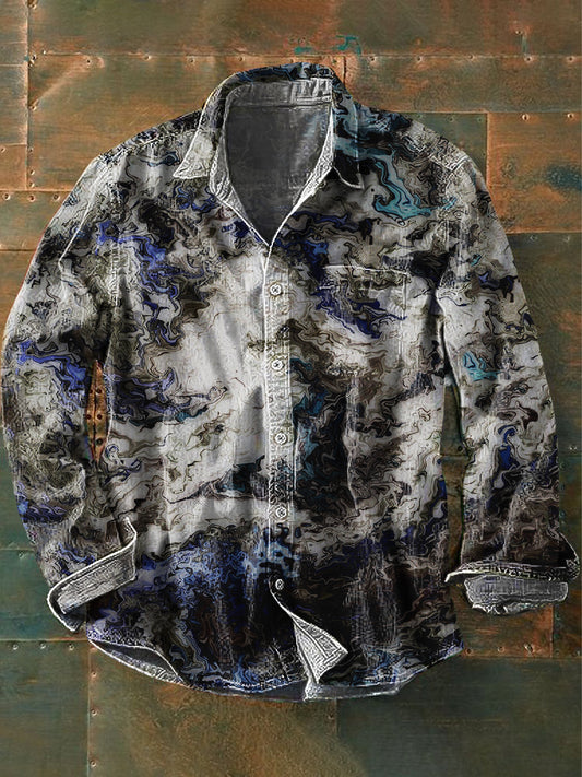 Camisa de manga larga casual con estampado de nube auspicioso abstracto irregular