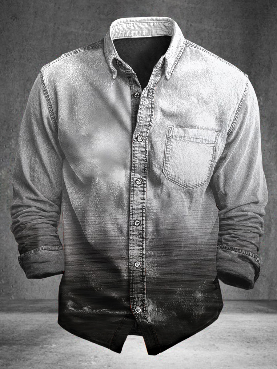 Ocean Wave Gradient Print Casual Camisa de manga larga