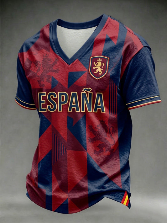 Camiseta de hombre con estampado de amante del fútbol español y cuello en V