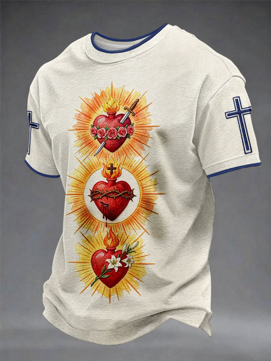 Camisetas casuales estampadas con mensaje de fe para hombre