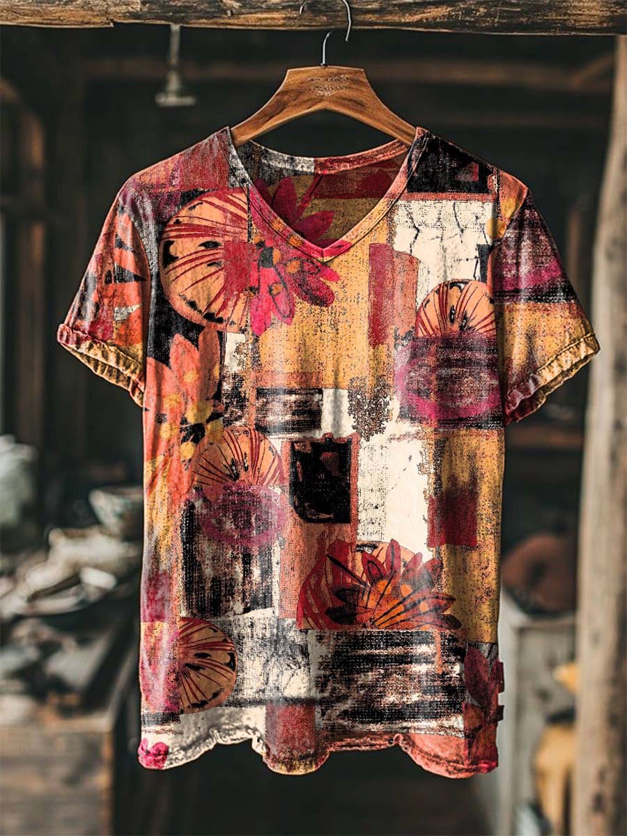 Collage floral apenado impresión casual camiseta de manga corta