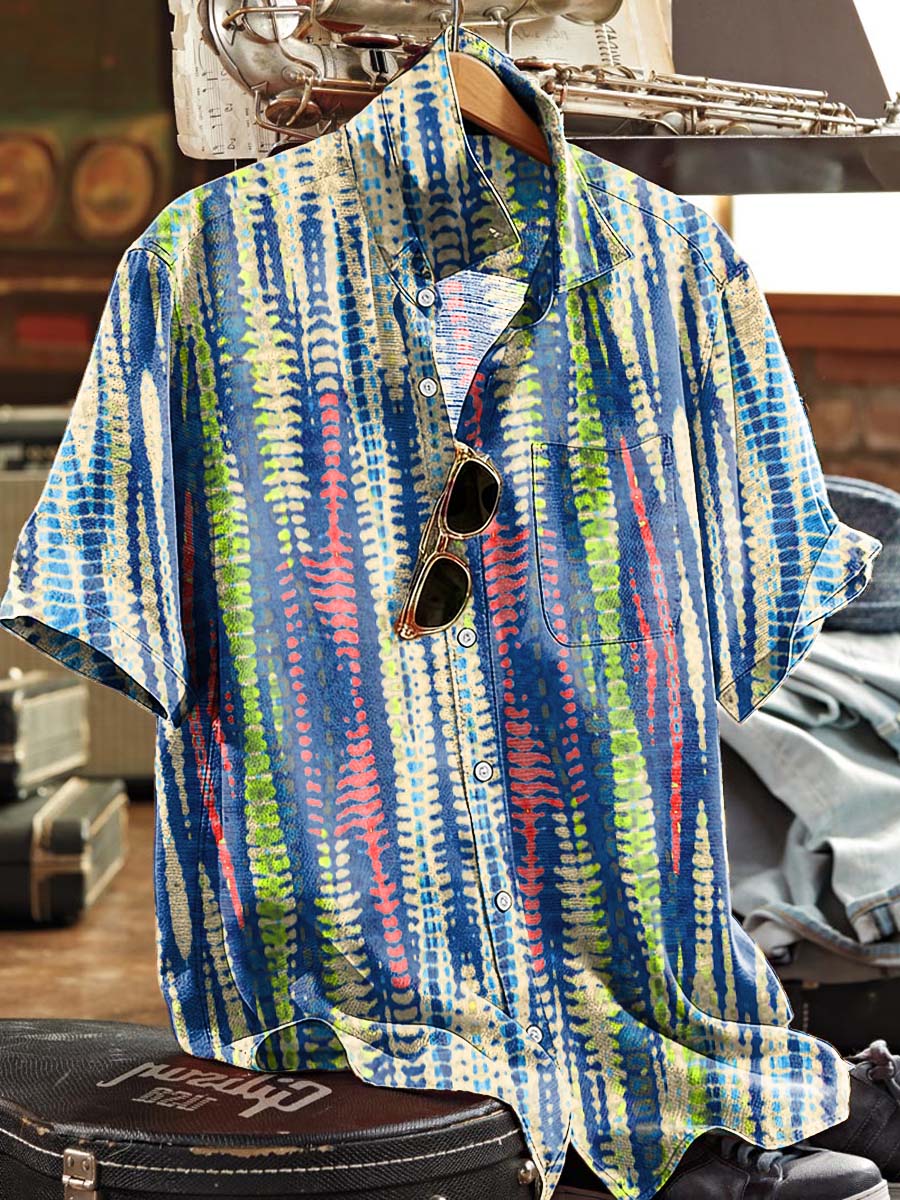 Tie-Dye de rayas de impresión casual camisa de manga corta