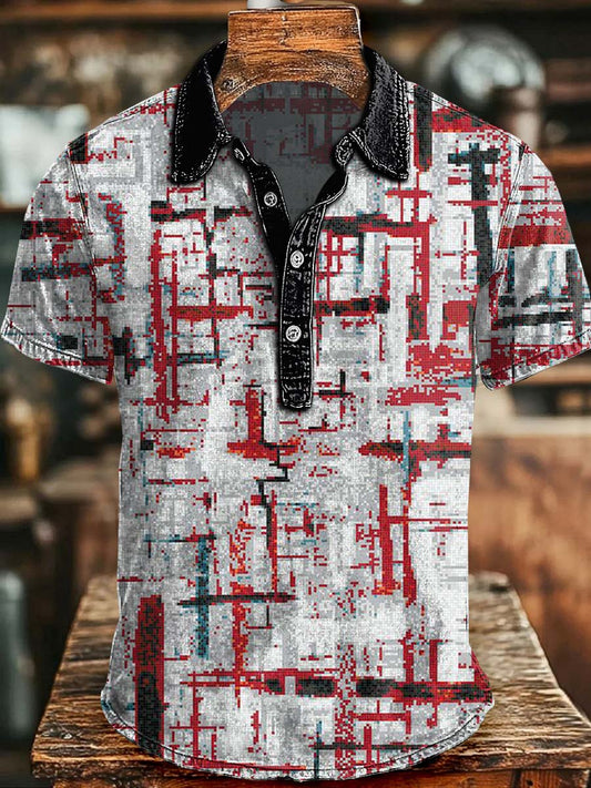 Pixel-Glitch estilo impreso casual polo de manga corta