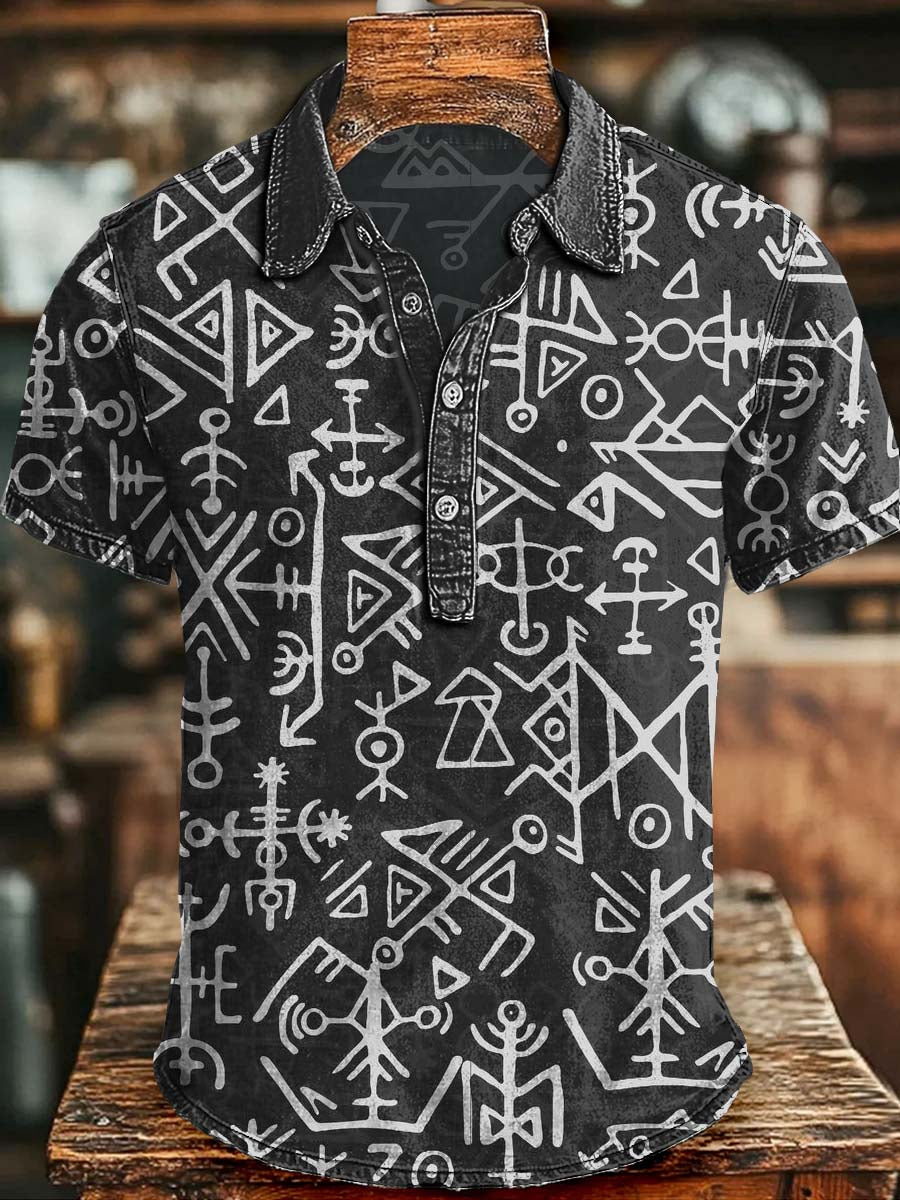 Tribal Rune apenado Imprimir Casual de manga corta Polo
