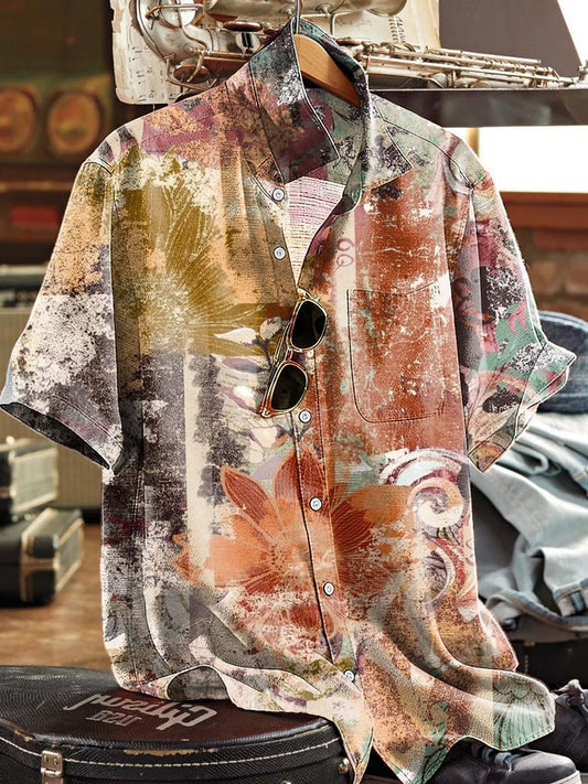 Camisa de manga corta casual con estampado floral apenado vintage