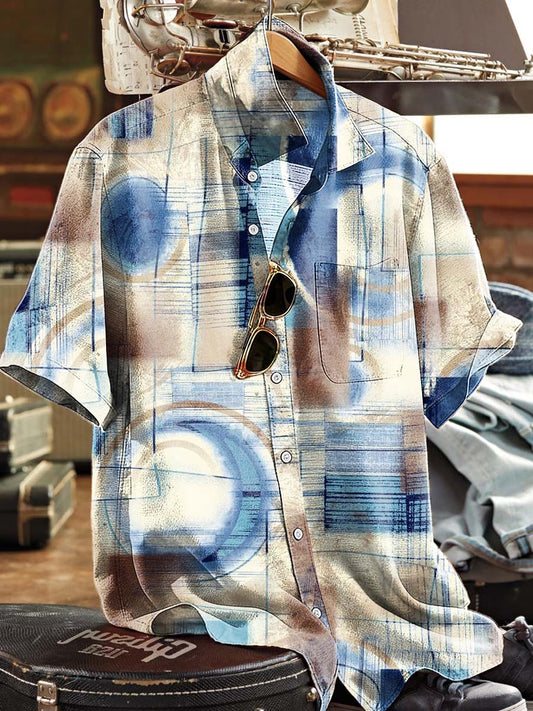 Camisa de manga corta casual con estampado geométrico abstracto