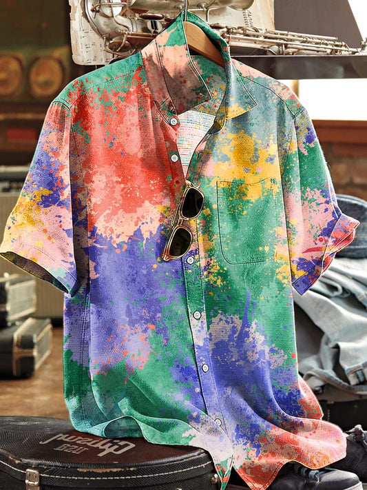 Rainbow Splatter Print Casual Camisa de manga corta