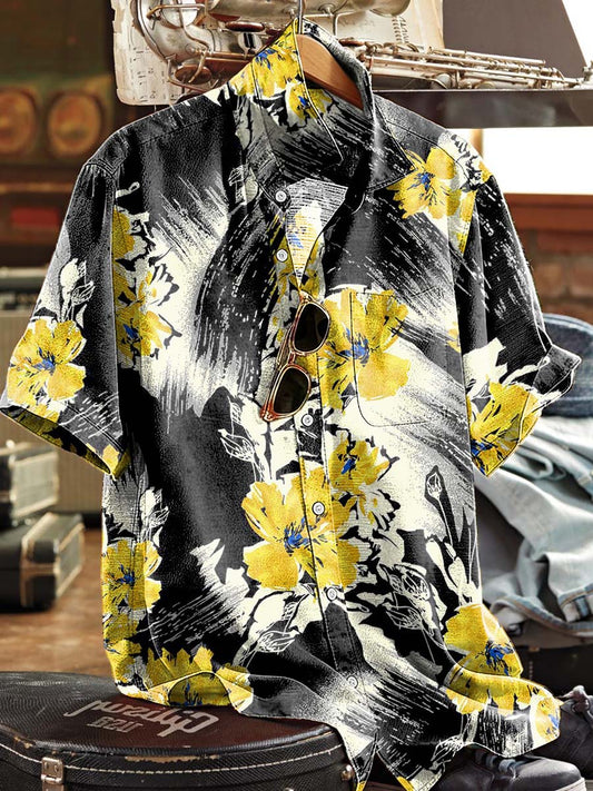 Camisa de manga corta casual con estampado floral retro americano