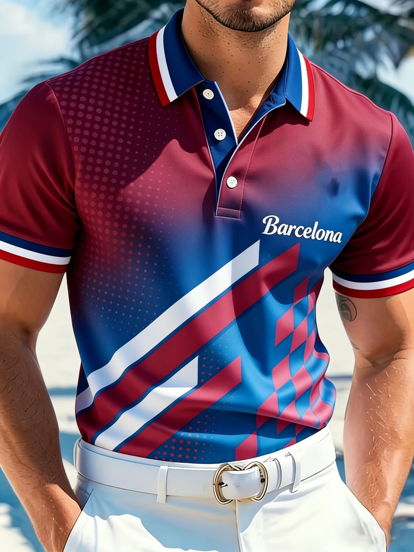 Polo con estampado de arte de Barcelona Football Fan para hombre