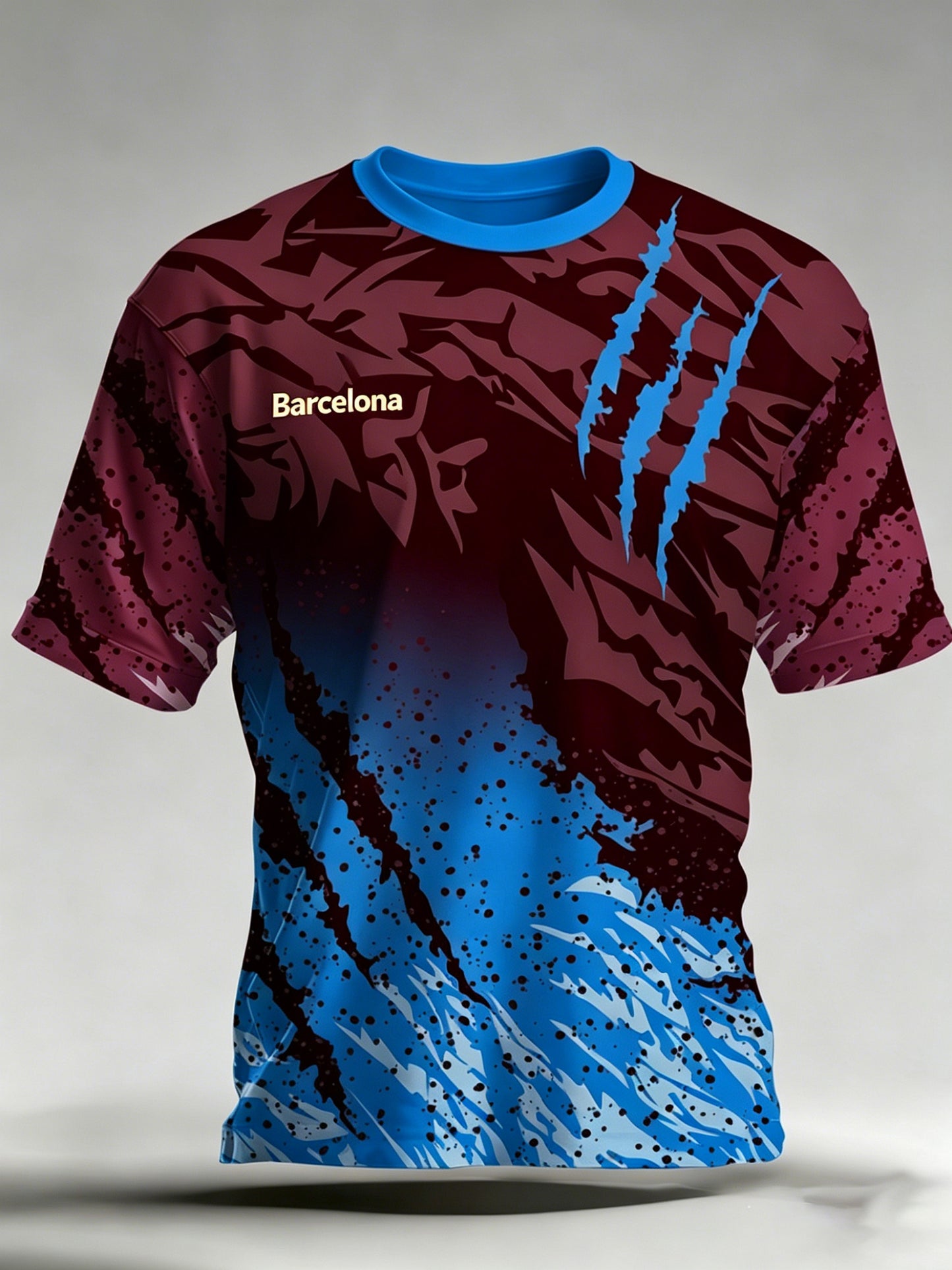 Camiseta de manga corta con estampado artístico de fútbol Barcelona para hombre
