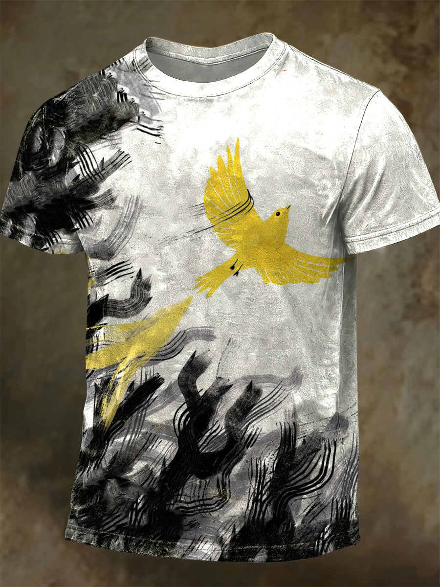 Camiseta de manga corta casual con estampado de paloma de la paz