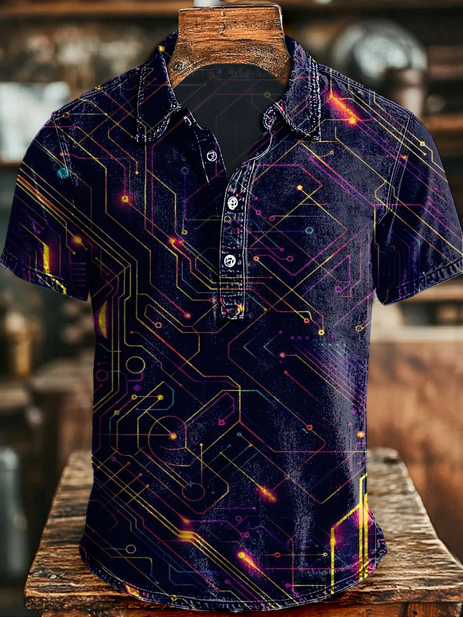 Camisa de manga corta casual con estampado de inspiración tecnológica