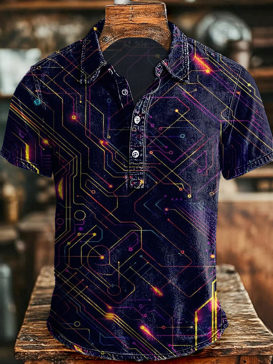 Camisa de manga corta casual con estampado de inspiración tecnológica