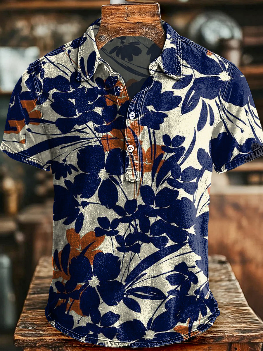 Camisa de manga corta casual con estampado floral irregular