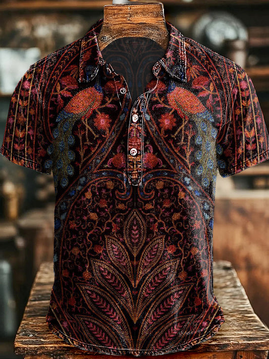 Camisa casual de manga corta con estampado simétrico étnico