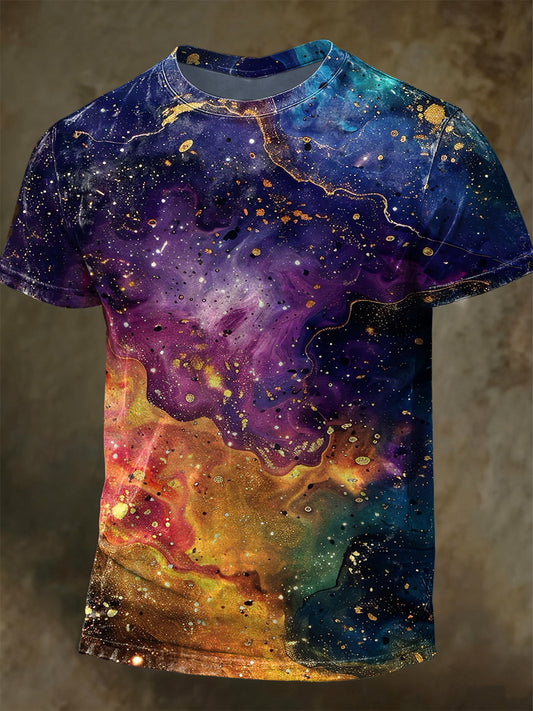 Camiseta de manga corta con estampado de bloque de color de cielo estrellado