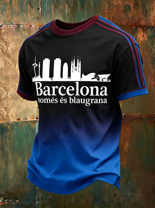 Camiseta con estampado artístico de apoyo al partido de fútbol del Barcelona para hombre