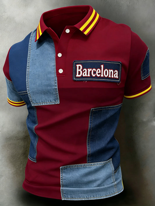Camiseta polo con estampado artístico para animar en partidos de fútbol del Barcelona para hombre