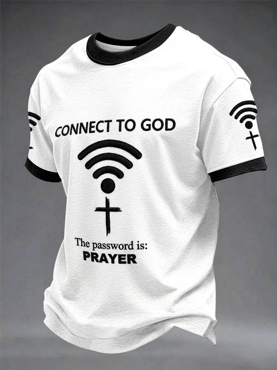 Camiseta casual con estampado "Connect To God,The Password IS Prayer" para hombre