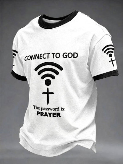 Camiseta casual con estampado "Connect To God,The Password IS Prayer" para hombre