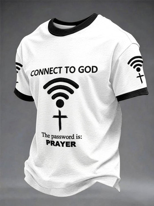 Camiseta casual con estampado "Connect To God,The Password IS Prayer" para hombre
