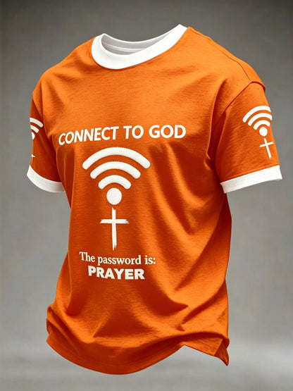 Camiseta casual con estampado "Connect To God,The Password IS Prayer" para hombre