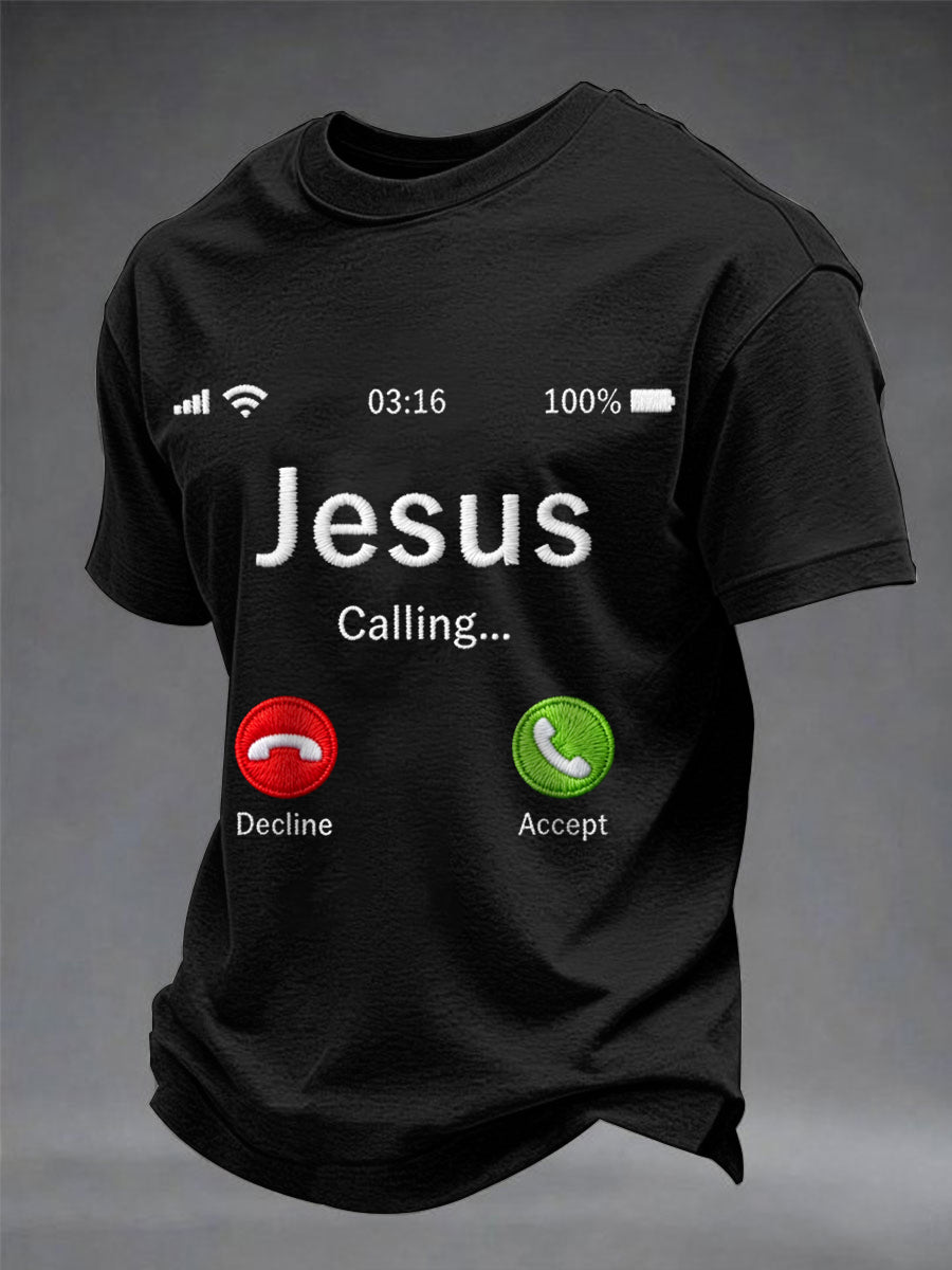 Hombre Funny Christian Jesus Calling Print Casual Tee