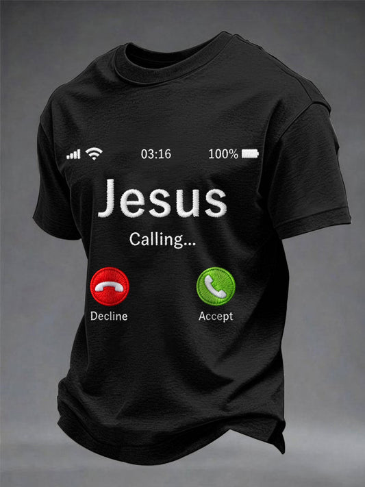 Hombre Funny Christian Jesus Calling Print Casual Tee