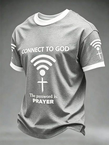 Camiseta casual con estampado "Connect To God,The Password IS Prayer" para hombre