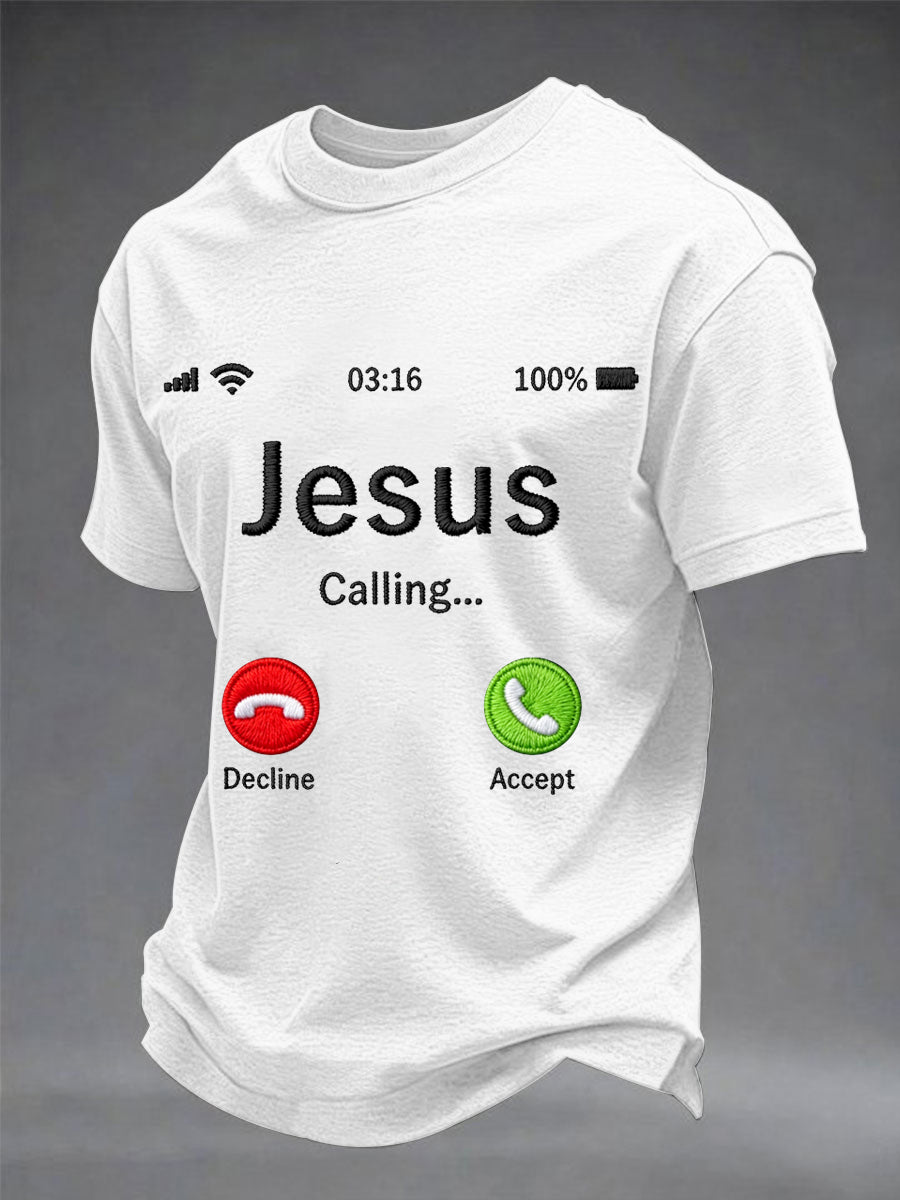 Hombre Funny Christian Jesus Calling Print Casual Tee