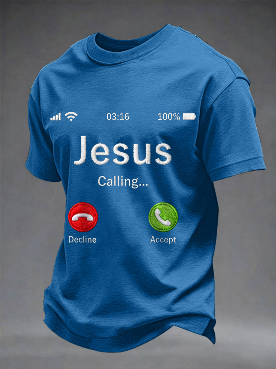 Hombre Funny Christian Jesus Calling Print Casual Tee