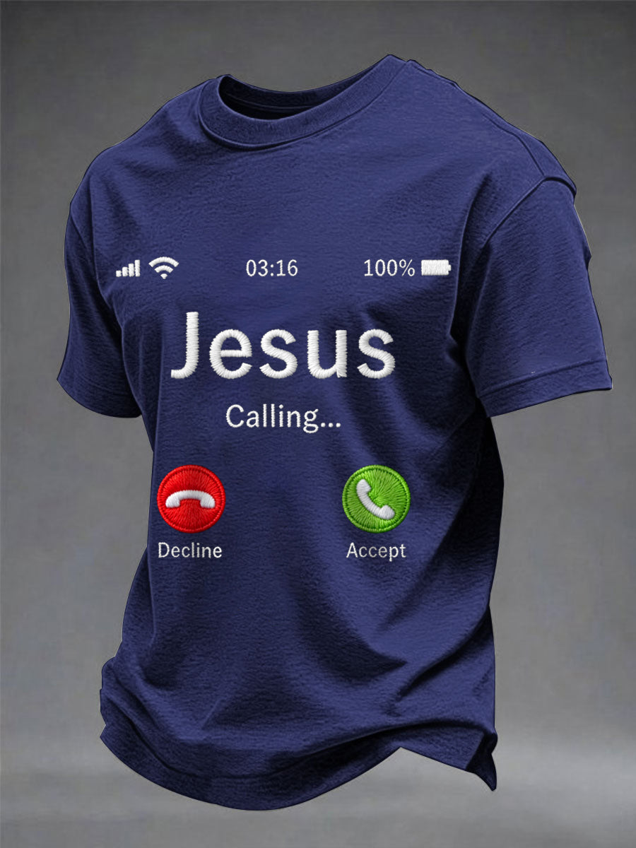 Hombre Funny Christian Jesus Calling Print Casual Tee