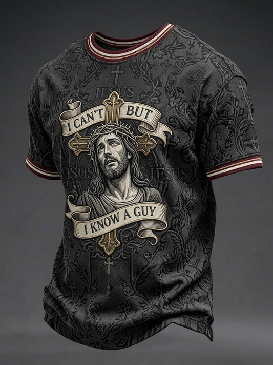 Camiseta estampada para hombres con el mensaje «I Can't But I Know A Guy»
