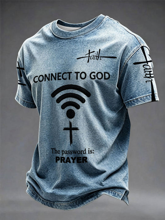 Camiseta casual estampada para hombre: «Conéctate con Dios, la contraseña es la oración»